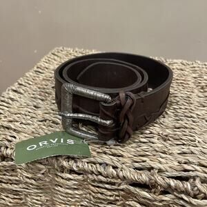 New Vintage Orvis Brown Leather Belt 28 Unisex Solver Buckle